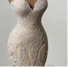 2022 Abiti da sposa lunghi a sirena con increspature di lusso Cristalli con perline in pizzo Appliqued Splendidi abiti da sposa con scollo a cuore Abito da sposa con lacci su misura