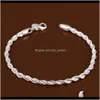 Link Bracelets Sieraden100percent Hoge kwaliteit 8 inch lang 925 Sier Twisted Rope Chain Bracelet DFF0739 Drop Delivery 2021 HGWAI