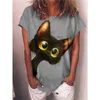 Camiseta con estampado de gato de verano para mujer Tops Casual Camisa de manga corta suelta Tallas grandes Ropa de algodón Camiseta femenina para mujeres 210720