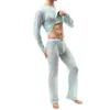 Sous-vêtements thermiques pour hommes, ensemble pyjama transparent en maille, haut Long et pantalon Sexy, vêtements de nuit 259R