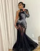 Plus size Arabische aso ebi luxueuze zeemeermin zwart prom jurken kanten kralen kristallen avond formeel feest tweede receptie jurken jurk zj221