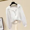 Elegante Button Up Shirts Dames Chiffon Shirt Tops Dames Spring Square Collar Long Puff Sleeve Fashion Blusas 13464 210417