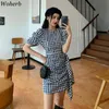 Sweet High Waist Robe Femme Girls Chic Plaid Dress Puff Sleeve Ruffle Dresses All Match Fashion Mini Vestidos Korean 210519