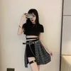 Summer Plaid Skirt Women Harajuku Gothic Black Sexy High Waist Pleated Punk Girl's with Shorts 210621