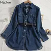 Casual Abiti Neploe 2021 Per Le Donne Coreano Temperamento Moda Camicia di Jeans Mini Vestito Fasce Tasca Vita Sottile Cowboy Abiti Mujer