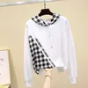 Autumn Women's Long Sleeves Hoodies Letter Plaid Hooded Tops Girls Ladies Pullover Casual Sweatershirt A3996 210428