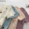 Cardigan lavorato a maglia Summer Switch Maglione Cappotto V-Neck Strawberry Giacca da ricamo Coreano Hollow Out Vedere attraverso Top Femme 210519