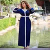 Siskakia Satin Maxi Robe Pour Femmes Turquie Arabe Diamant Col En V À Manches Longues Jalabiya Musulman Islamique Ethnique Abaya Automne 210915