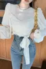 Nomikuma outono vintage lace camisa sem encosto cintura magro o pescoço manga puff blusas mulheres blusas mujer estilo coreano 3d369 210514