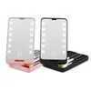 Portable Lady LED Light Makeup Spegel med penslar Fodral Arrangör Fällande pekskärm Speglar 5st Borstförvaringslåda 12 LED-lampor Verktyg