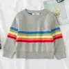 Neonati maschi Vestiti per bambina Cotone lavorato a maglia Moda Bambini Strisce Maglione arcobaleno Cardigan Cappotto per bambini 210521