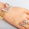 Örhängen Halsband Blucome 3 toner Blandad Butterfly Bangle Ring Set Micro Paved Cubic Zirconia Kvinnor Nigerianska Bröllop Naija Bridal Smycken