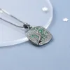 Fashion Black Gold Tree Necklace Jewelry 925 Sterling Silver Women Pendant Green Pink Zircon Square Girl Necklaces XDZ546