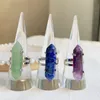 Cura Anel de Pedra Natural Bullet Hexagonal Point Amethysts Lapis Opala Pink Cristal de Dedo Redalizável Para As Mulheres