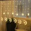 Walentynki Home Decor Eid Mubarak Star Moon Curtain LED światła Ramadan Dekoracja Muzułmańska Islam Boże Narodzenie dekoracje ślubne 210408