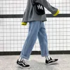 Neoploha homens coreanos jeans masculino masculino calças harajuku homem streetwear calças soltas calças casuais pretas folhy pant 211108