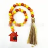 Wall Decor Autumn Harvest Days Thanksgiving Day Wood Bead Garland Decorated with pumpkin Maple Leaf Tag Tassel Farmhouse Beads Party Favor Decorations M3809