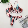 Seksi Tam Şerit Moda Mayo Bikini Kadınlar Için Mektup Mayo Bandaj Bikini Bathing Suit S-XL