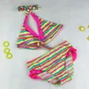 2021 New Summer Girls Close-fitting Elastic Stripe Swimsuit Split Two-pieces Swimwear, Children Bikini Wholesale