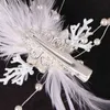 3 pezzi argento colore piuma gioielli da donna orecchini da sposa in cristallo set accessori da sposa fiore due fermagli per capelli