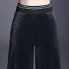Invierno cálido pantalones de pierna ancha larga negro más tamaño 5xl 6xl para mujer altura cintura elástica oficina damas vellón suelto pantalones para mujer 210412