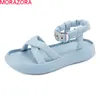 MORAZORA Sommer Frauen Sandalen Komfortable Med Heels Runde Kappe Damen Casual Schuhe Knöchel Riemen Schnalle Sandalen Für Frau 210506