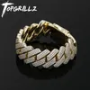 TOPGRILLZ Erkek Bileklik 20 MM 3 Sıra Zirkonya Prong Link Zinciri Buzlu Out Mikro Açacağı CZ Küba Hip Hop Moda Takı Hediye Için 220.222