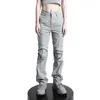 [EAM] Pantalones largos tridimensionales grises de cintura elástica alta Nuevos pantalones sueltos para mujer Moda Marea Primavera Otoño 2021 1DD7685 Q0801