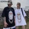 Tees Tops Mannen Streetwear Hip Hop Gothic Punk Daisy Head Print Korte mouw Tshirt Katoen Casual Losse Harajuku T-shirts 210602