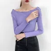 Herbst Winter Kleidung Frauen Slash Neck Pullover Basis Shirt Stricken Schlank Büro Dame Regular s 6045 50 210510