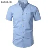 MAŁA PRAWDA Koszulka Mężczyźni Summer Bawełniane sukienki z krótkim rękawem Męskie koszule swobodne guziki Down Homme Camisa Masculina xxxl 210705