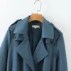 Herbst Turndown Kragen Lange Trenchjacke Frauen Schlank Gürtel Mantel Vintage Windjacke Business Outwear Blau Mantel 210430