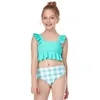 Fashion Girl Two Pieces Plaid Swimsuit Flounce Designer Bikini Set 2-12T Kids Summer Comfortable Swimwear 2 Style 3 Color