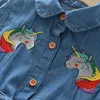 Girls Party Elegant Dress Fashion Kids Princess Costumes Girl Unicorn Denim Teens Children Clothing 210429