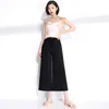 Plus Storlek Kvinnor Byxor Svart Sommar Chiffon Drape Wide Leg Kvinna Höghändig Lös Lalf Längd 168c 210420