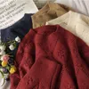 Ezgaa plaid trui vrouwen nieuwe o-hals losse solide gebreide tops herfst winter alles-match uitgehold jumper uitloper trui 210430