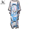 Estate Donna Abito lungo allentato Runway Designer Donna O-Collo Manica a pipistrello Stampa Bohemian Holiday Maxi 210522