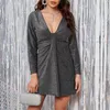 Casual Dresses Elegant For Women 2022 Fall Long Sleeve Sexy Mini Dress Female Evening V-Neck Bright Wrap Party Office Shirt