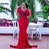 Elegante vermelho chupado manga curta vestidos de baile sereia o pescoço vestidos de festa de noite plus size africano womens roupão de casamento wjy591