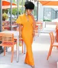 Femmes luxe Sexy à manches courtes col en V Orange Maxi longue robe de pansement 2021 concepteur mode soirée robe de soirée Club Vestido X0521