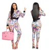 Character Print Women Clothing Set Two Piece Jackets Leggings Stacked Jogger Pants Suit Tracksuit Matching Work Outfit 210525