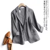 Terno Blazer algodão e linho primavera verão coreano moda retro simples tamanho grande casual pequeno 211122