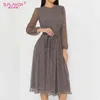 S. SAVEUR Élégant Dot Imprimer À Manches Longues Polka Robe O Cou En Mousseline De Soie Une Ligne Femmes Casual Robe Vintage Midi Vestidos De 220209