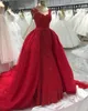 Dubai Lange Abendkleider 2021 Meerjungfrau Stil Schatz Spitze Afrikanische Frauen Rot Tüll Formelle Anlässe Kleider Abnehmbare Schleppe Empfang Tragen Prom Kleid