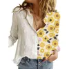 Femmes chemises d'impression à manches longues chemise sexy mode femmes boutons à manches longues tournesol chats patchwork blouses chemise de bureau H1230