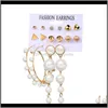 Dangle & Chandelier Drop Delivery 2021 8 Pairs/ Set Women Bohemian Circle Pearl Creative Retro Simple Stud Hoop Earrings Fashion Jewelry Jamu