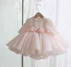 Dresses Long Sleeve Baby Girl Dresses Beads Bow Baptism Dress for Princess 1 year Birthday Party Wedding Gown Baby Christening Clothing G1
