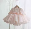 Langarm Baby Mädchen Kleider Perlen Schleife Taufkleid für Prinzessin 1 Jahr Geburtstagsfeier Hochzeitskleid Baby Taufkleidung G1129