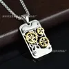 Pendant Necklaces Fashion Punk Rotatable Mechanical Gear Necklace Gold Color Stainless Steel Steampunk Cut Dog Tag Hiphop Men Jewe248L