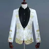 Мужская золотая вышивка одна кнопка красный атласный костюм Blazer бренд шаль воротник свадьба вечеринка сцена выпускной пиджак куртка мужчины пользовательские homme 210522